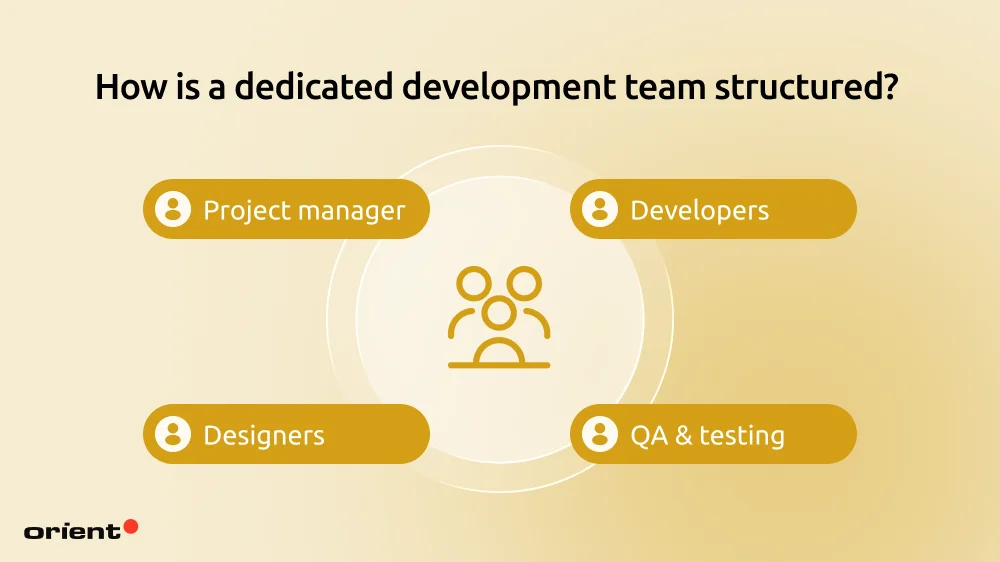 How is a dedicated development team structured?